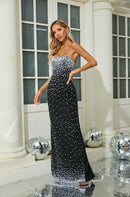 Clytie Strapless Pearl Embellished Maxi Dress In Black