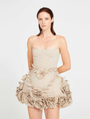 Adlai Linen Corset Flower Details Mini Dress In Beige