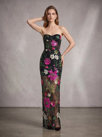 Chalina Strapless Sequin Flower Maxi Dress