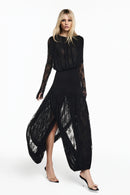 Savenzi Lace Draped Split Maxi Dress