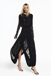 Savenzi Lace Draped Split Maxi Dress