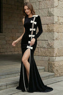 Fareeha One Sleeve Bow Detail Maxi Velvet Dress In Black White