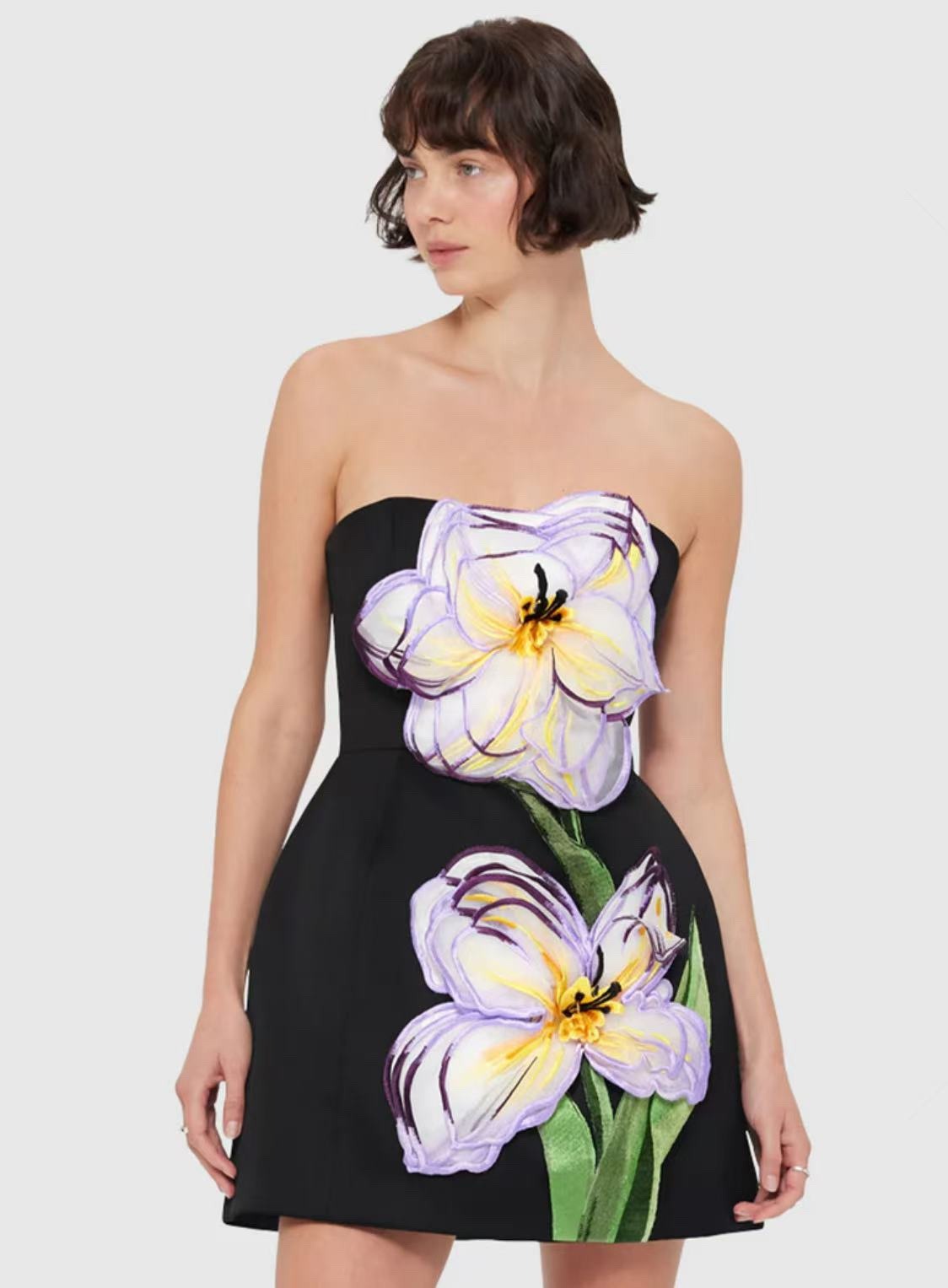 Eloise Black Off-Shoulder Sequin Floral Embroidered Mini Dress