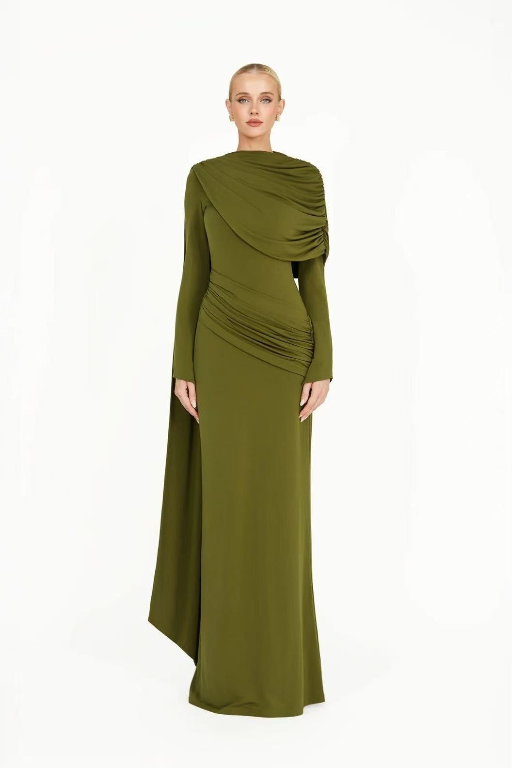 Euleta Shawl Draped Maxi Dress In Green