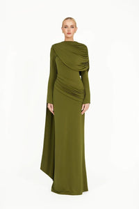 Euleta Shawl Draped Maxi Dress In Green