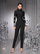 Tracie Crystal Embellished Turtleneck Jumpsuit