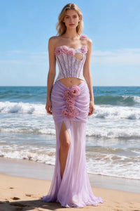 Isoclinal One Shoulder Floral Maxi Dress In Lavender
