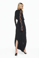Savenzi Lace Draped Split Maxi Dress