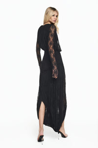 Savenzi Lace Draped Split Maxi Dress