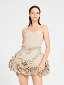 Adlai Linen Corset Flower Details Mini Dress In Beige