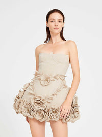 Adlai Linen Corset Flower Details Mini Dress In Beige