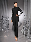 Tracie Crystal Embellished Turtleneck Jumpsuit