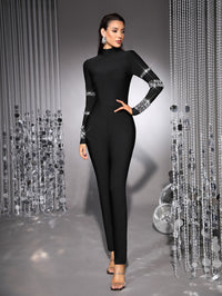 Tracie Crystal Embellished Turtleneck Jumpsuit