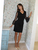 Mavrixa Lace Long Sleeve Mini Dress In Black