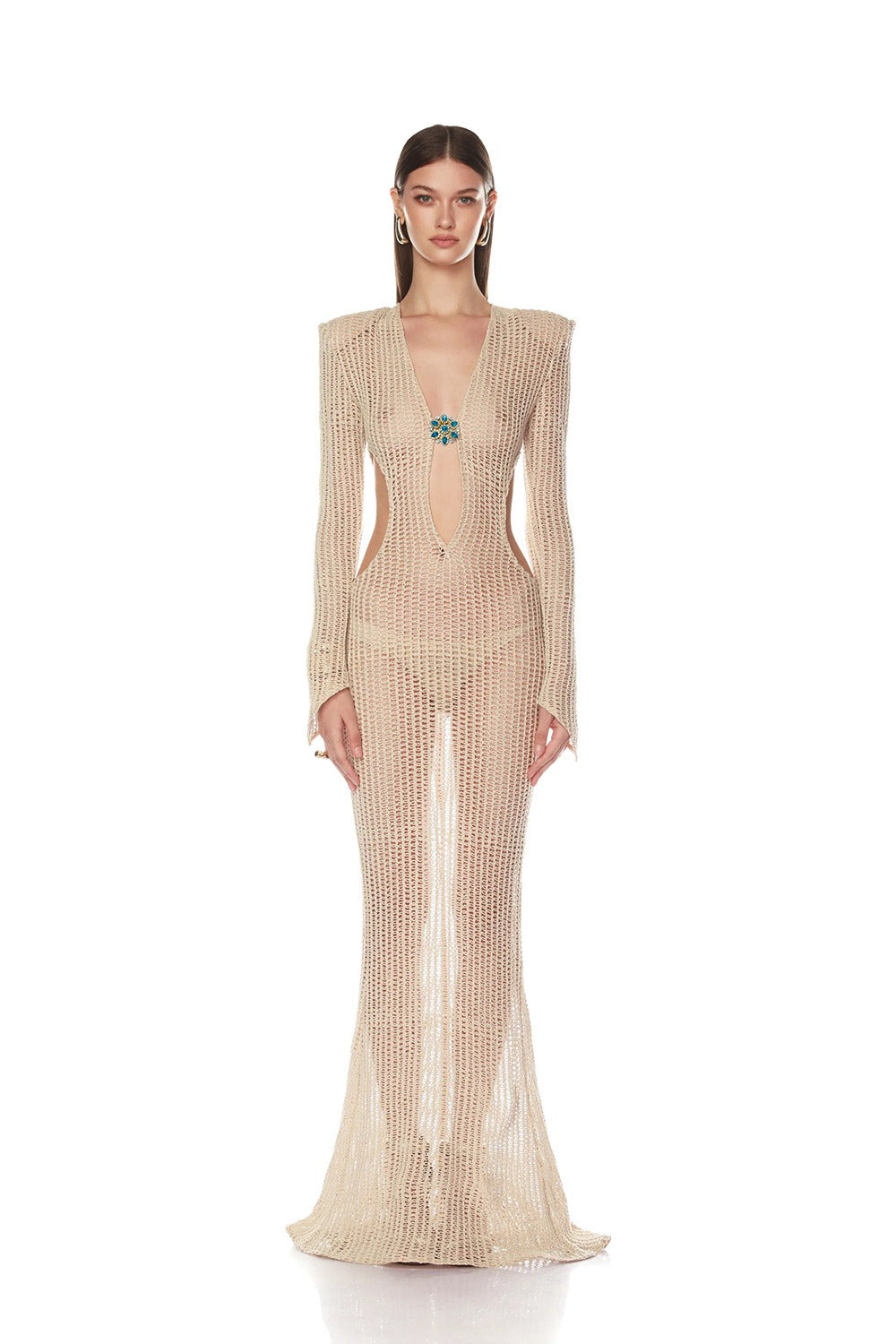 Bayram Open Crochet Knitted Maxi Dress