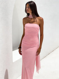 Alvilde Strapless Scarf Maxi Dress In Pink