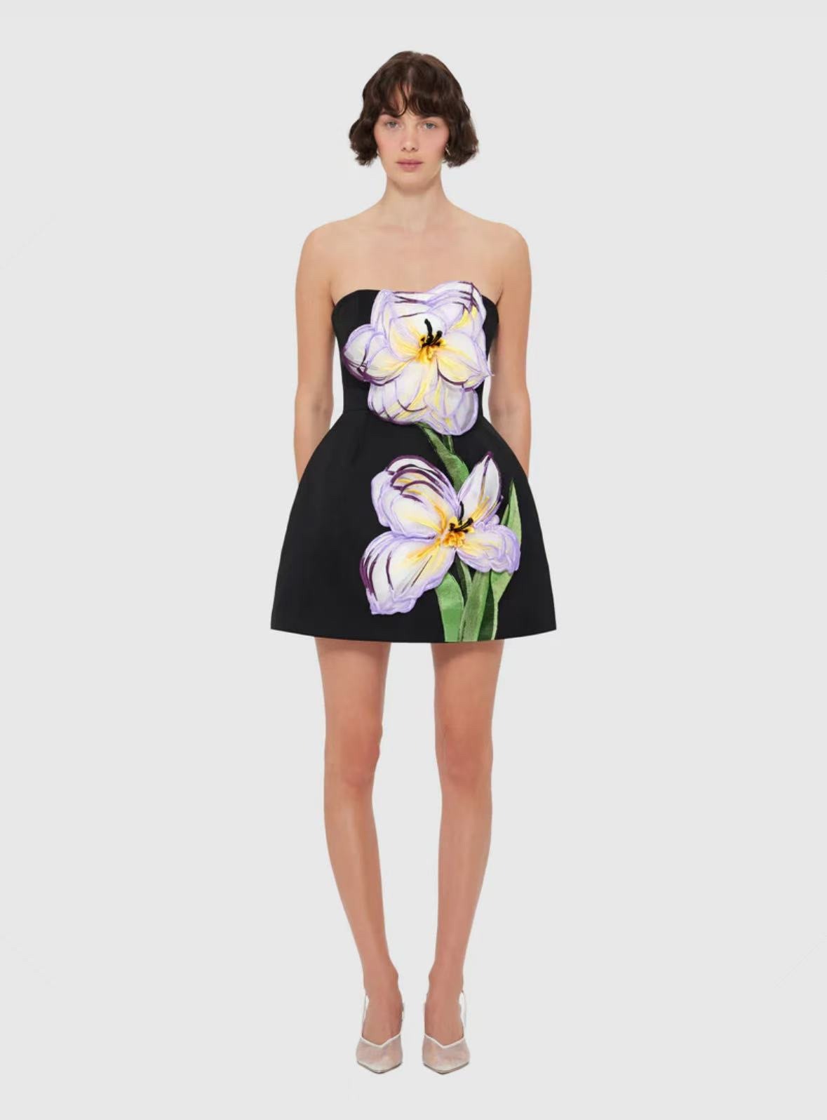 Eloise Black Off-Shoulder Sequin Floral Embroidered Mini Dress