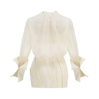 Fralden Drape-Neck Flowy Shirt-Style Bodycon Mini Dress