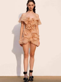 Theia Ruffle Layers Strapless Mini Dress In Coral