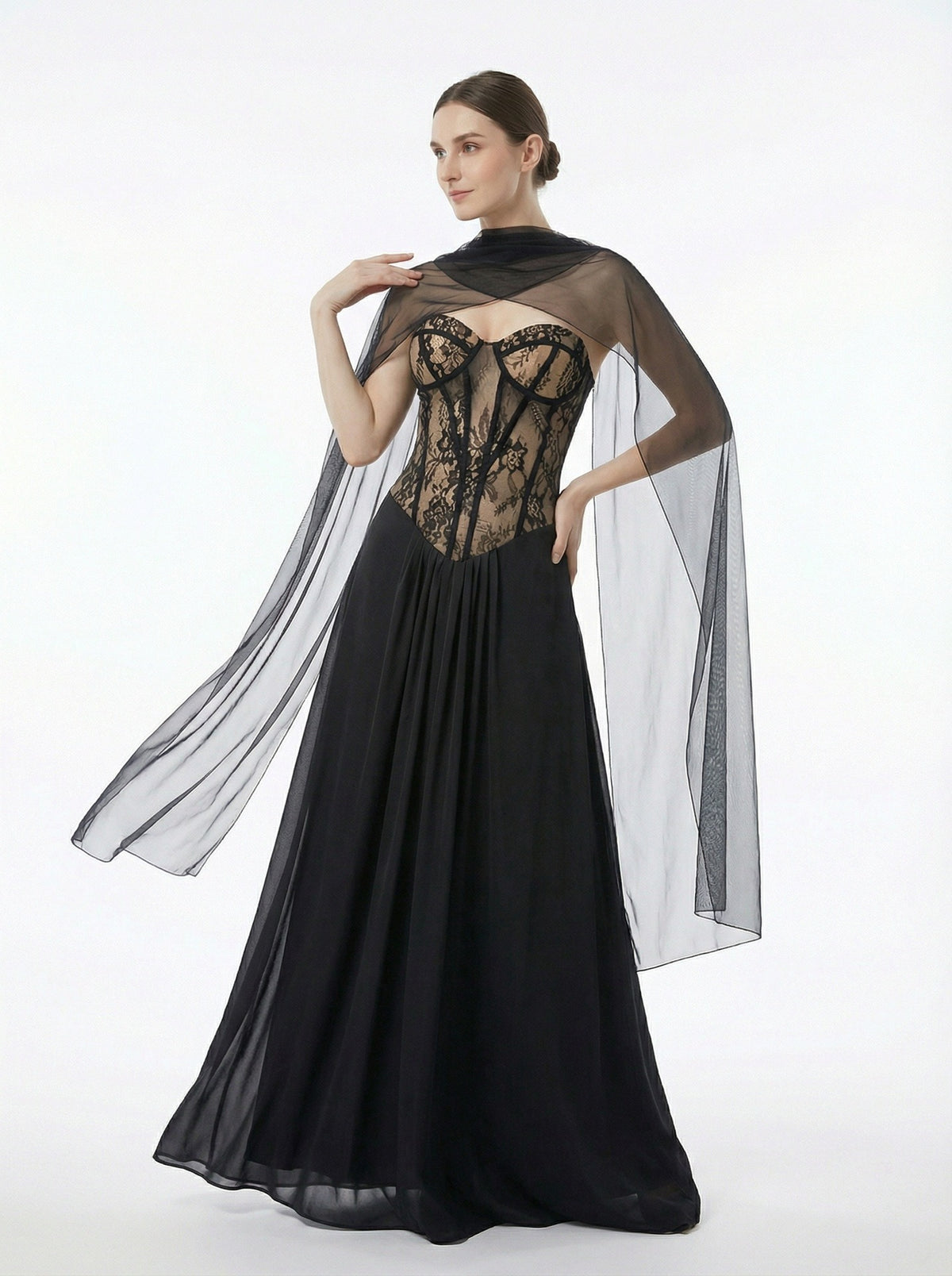 Luvric Strapless Lace Scarf  Maxi Dress