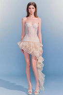 Hyressa Strapless Lace Corset Ruffle Mini Dress In Ivory