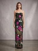 Chalina Strapless Sequin Flower Maxi Dress