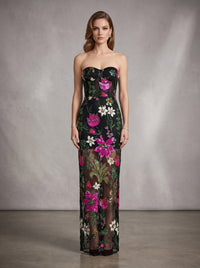 Chalina Strapless Sequin Flower Maxi Dress