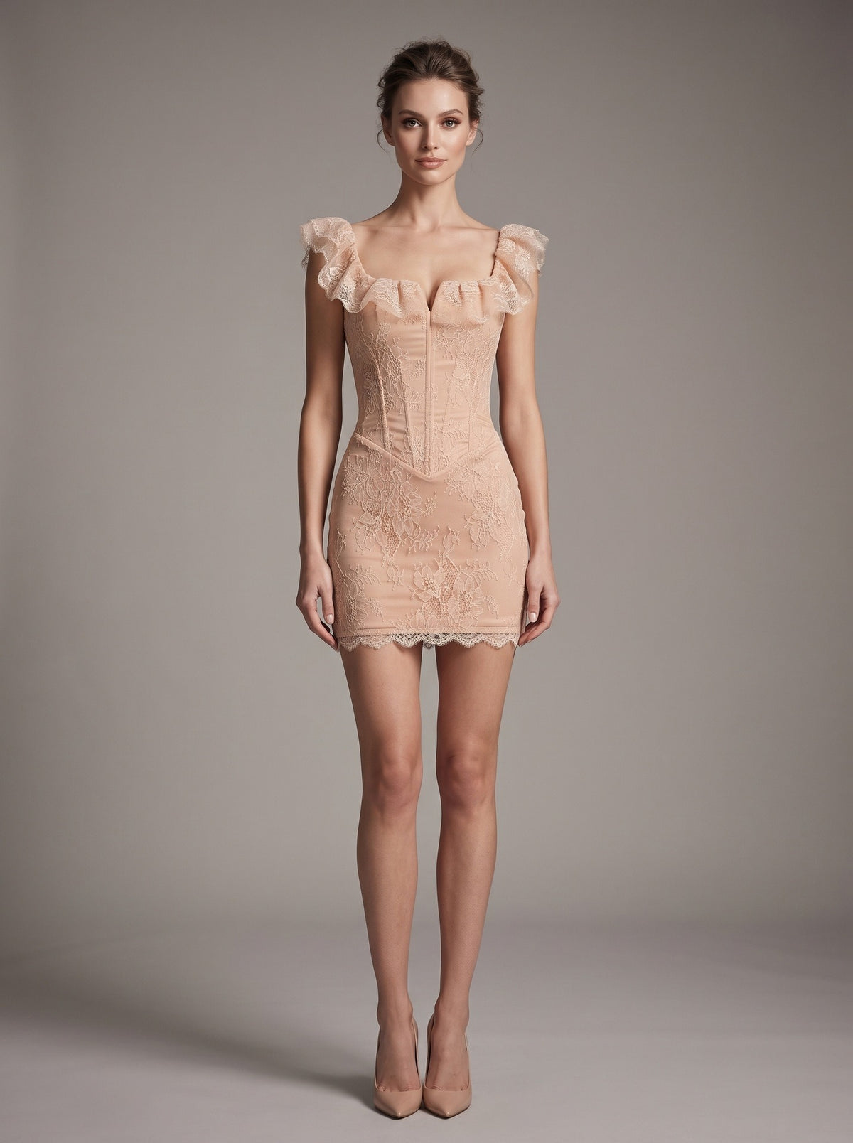 Frayden Lace Ruffle Structured Dress