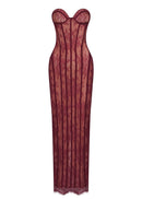 Vazrik Black Floral Lace Corset Maxi Dress