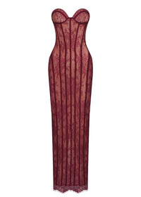 Vazrik Black Floral Lace Corset Maxi Dress