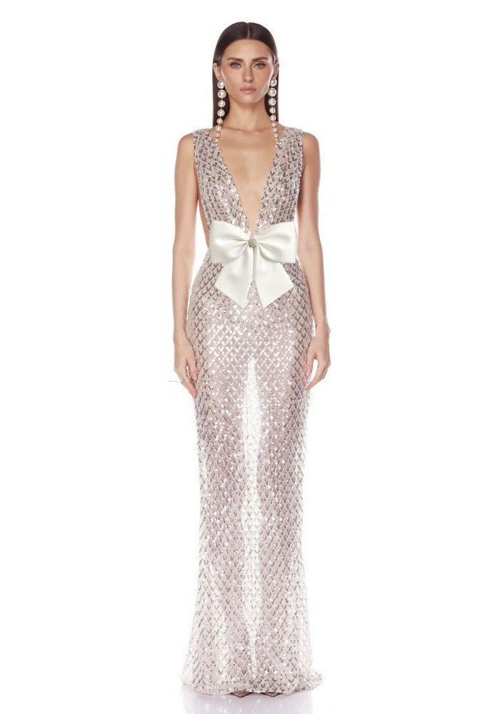 Hemira Bow Detail Sequin Maxi Dress