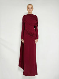 Euleta Shawl Draped Maxi Dress In Wine