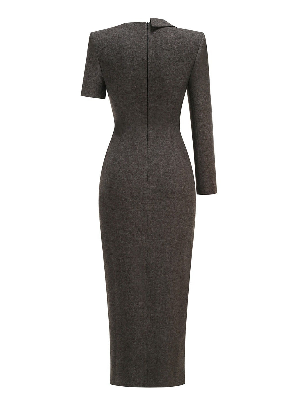 Gormex Asymmetrical Long-Sleeve Lace Blazer Maxi Dress