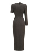 Gormex Asymmetrical Long-Sleeve Lace Blazer Maxi Dress