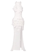 Elodia Flower High Split Mesh Maxi Dress In White