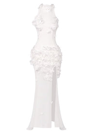Elodia Flower High Split Mesh Maxi Dress In White