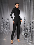 Tracie Crystal Embellished Turtleneck Jumpsuit