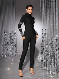 Tracie Crystal Embellished Turtleneck Jumpsuit