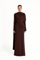 Euleta Shawl Draped Maxi Dress In Brown