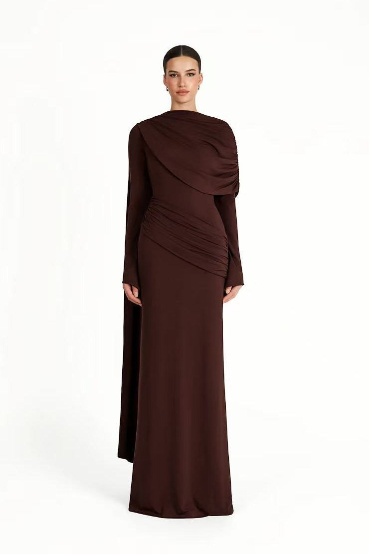 Euleta Shawl Draped Maxi Dress In Brown