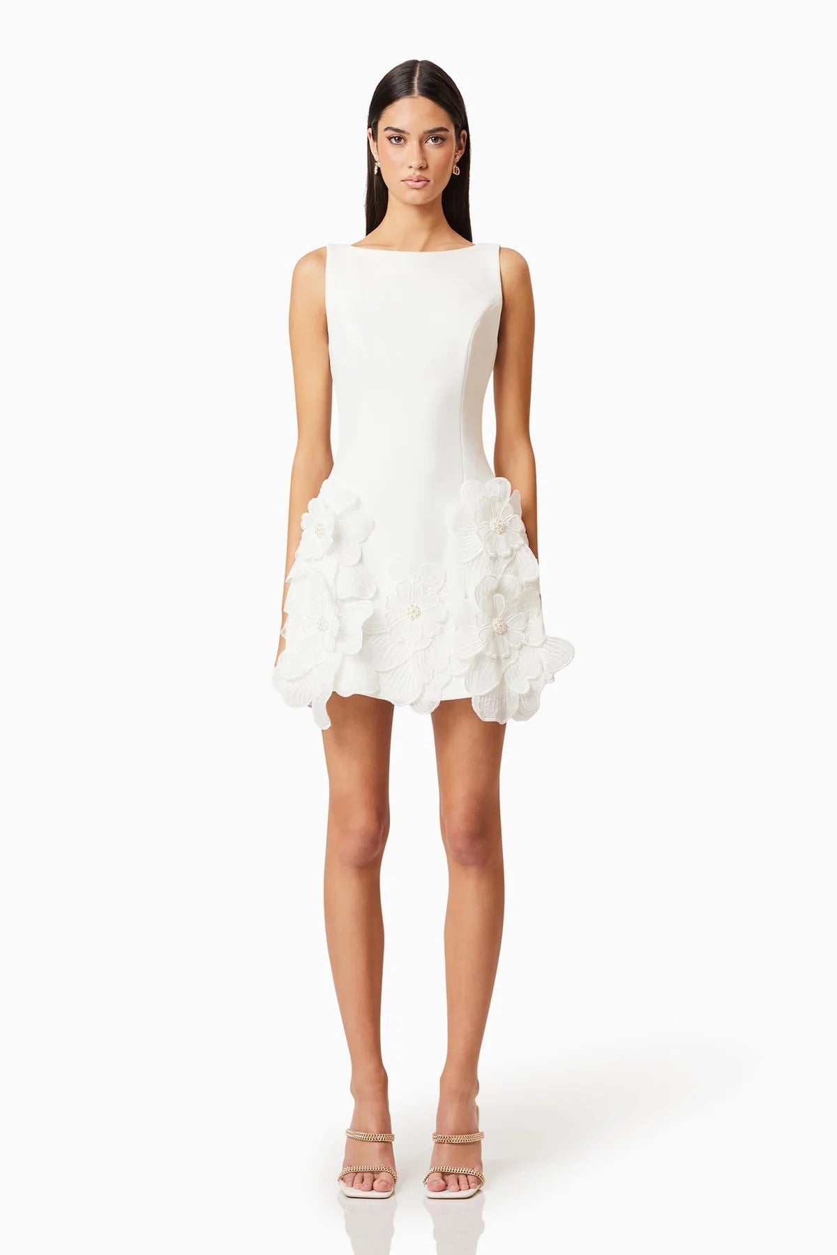 Eliava Floral Appliqué Mini Dress In White