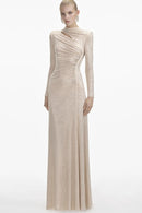 Antares Long Sleeve Embellished Maxi Dress In Nude