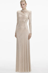 Antares Long Sleeve Embellished Maxi Dress In Nude