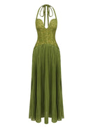 Cirune Halter-Neck Deep-V Maxi Dress