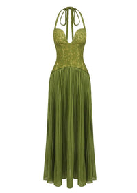 Cirune Halter-Neck Deep-V Maxi Dress