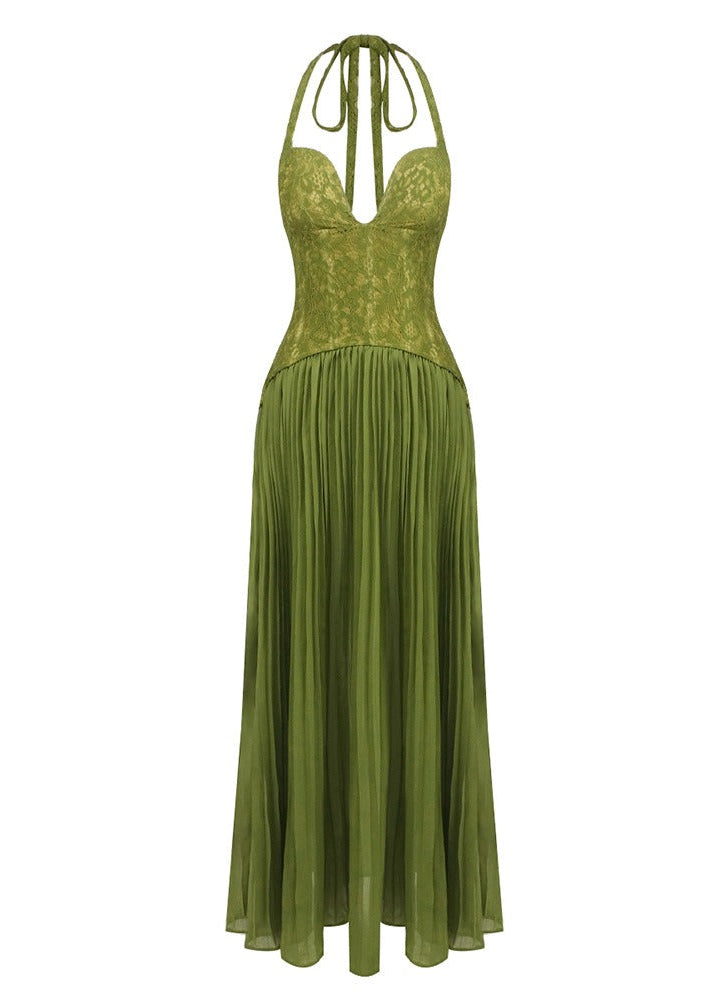 Cirune Halter-Neck Deep-V Maxi Dress