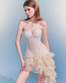 Hyressa Strapless Lace Corset Ruffle Mini Dress In Ivory