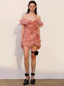 Theia Ruffle Layers Strapless Mini Dress In Pink