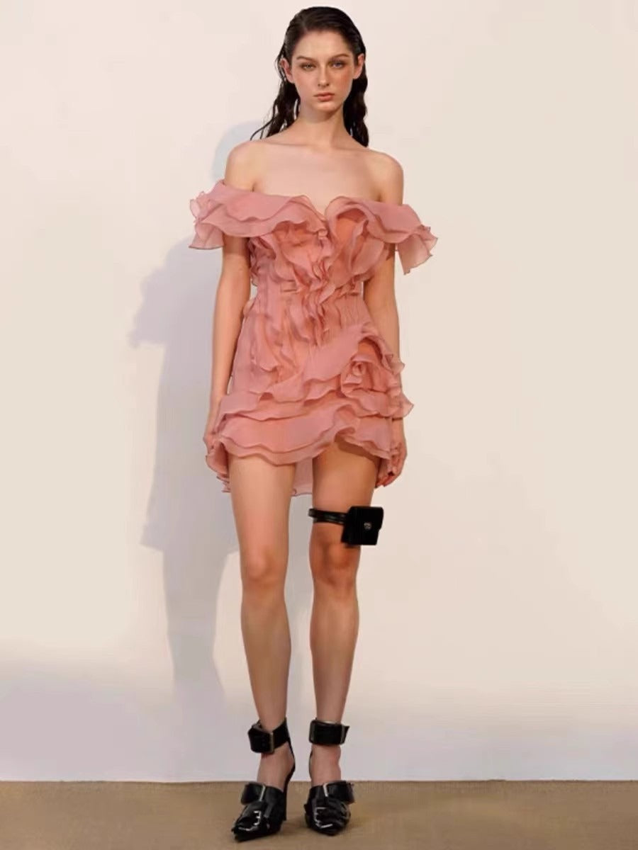 Theia Ruffle Layers Strapless Mini Dress In Pink