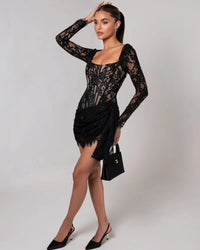Taldrex Long Sleeve Lace Insert Corset Mini Dress In Black